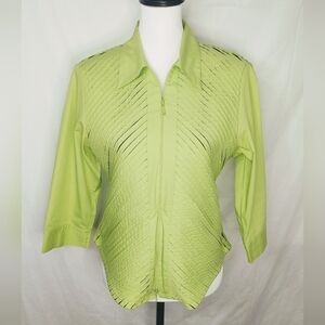 Stera Pleated Blouse Sz L Lime Green Black Underlay